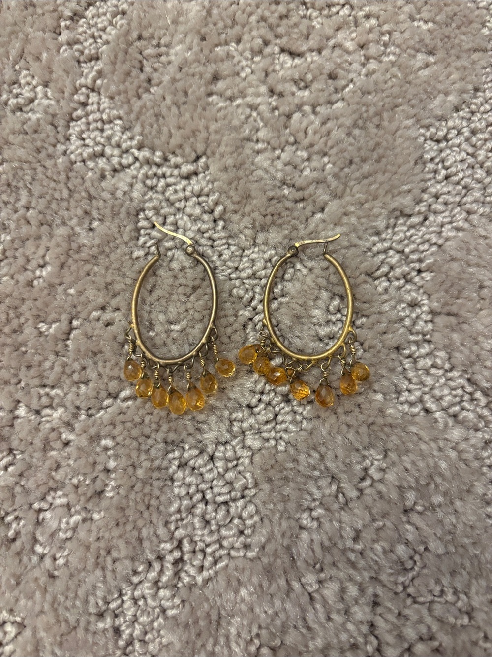 Gold-Tone Hoop Earrings with Citrine Bead Dangles